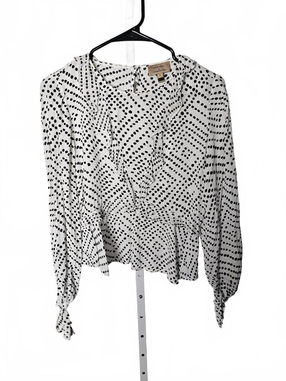 Kachel x Anthropologie White and Black Polka Dot Long Sleeve Blouse Size 4